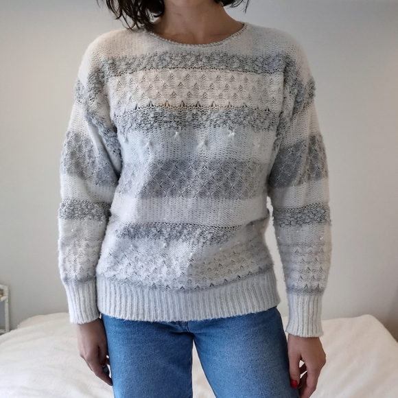 Medium vintage 80s retro knit sweater pearl knit sweater vintage womens clothing - Picture 3 of 4